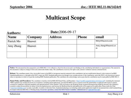 Multicast Scope Date: Authors: September 2006 Month Year