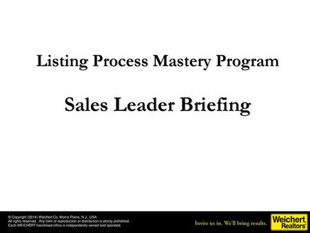 Listing Process Mastery Program Sales Leader Briefing