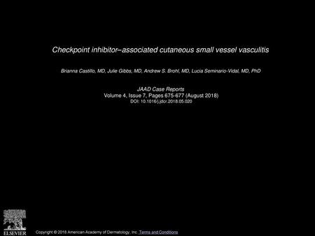 Checkpoint inhibitor–associated cutaneous small vessel vasculitis