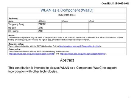 WLAN as a Component (WaaC)