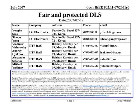 Fair and protected DLS July 2007 Date: LG Electronics