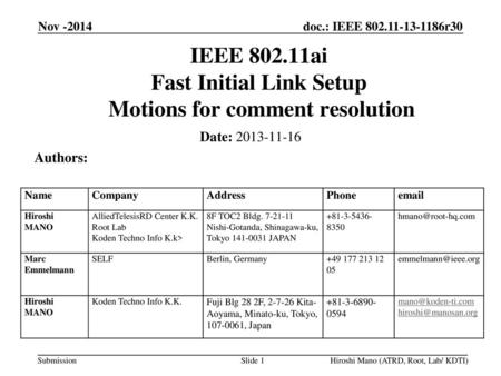 IEEE ai Fast Initial Link Setup Motions for comment resolution