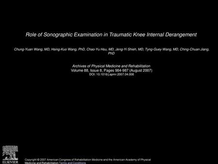 Role of Sonographic Examination in Traumatic Knee Internal Derangement