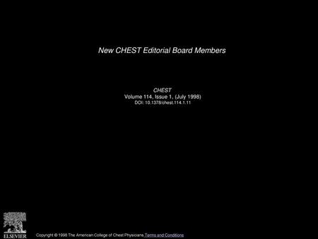New CHEST Editorial Board Members