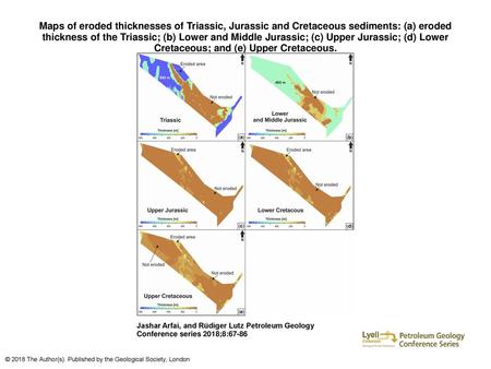 Maps of eroded thicknesses of Triassic, Jurassic and Cretaceous sediments: (a) eroded thickness of the Triassic; (b) Lower and Middle Jurassic; (c) Upper.