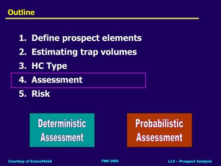 Define prospect elements Estimating trap volumes HC Type Assessment
