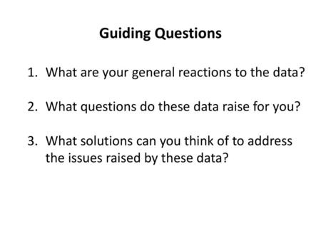Guiding Questions What are your general reactions to the data?