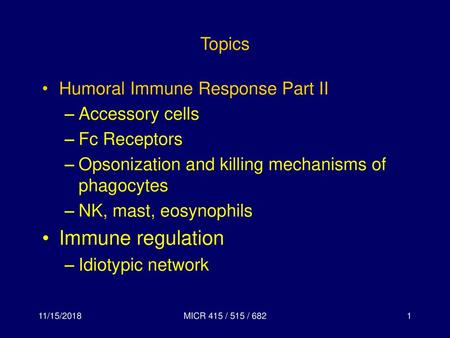 Immune regulation Topics Humoral Immune Response Part II