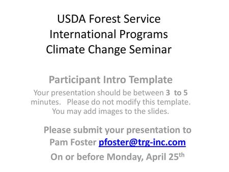 USDA Forest Service International Programs Climate Change Seminar