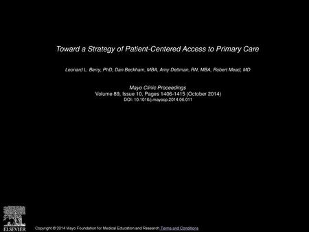 Toward a Strategy of Patient-Centered Access to Primary Care