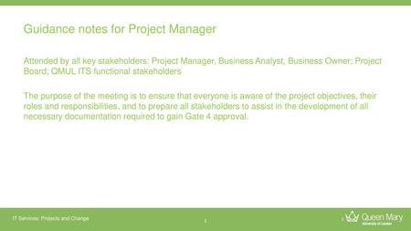 Guidance notes for Project Manager