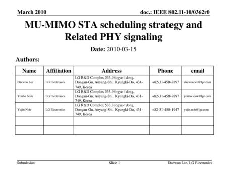 MU-MIMO STA scheduling strategy and Related PHY signaling