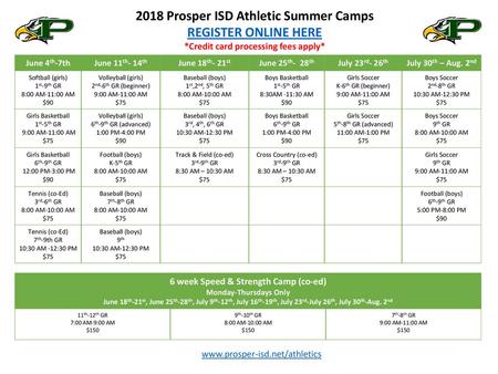 2017 Prosper ISD Athletic Summer Camps