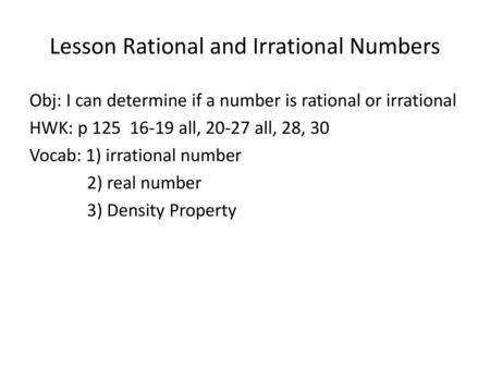 Lesson Rational and Irrational Numbers