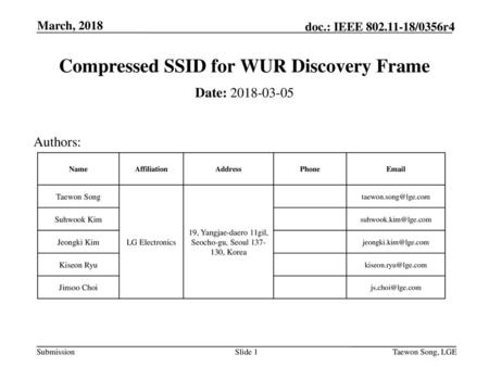 Compressed SSID for WUR Discovery Frame