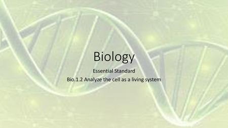 Essential Standard Bio.1.2 Analyze the cell as a living system