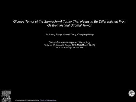 Glomus Tumor of the Stomach—A Tumor That Needs to Be Differentiated From Gastrointestinal Stromal Tumor  Shuisheng Zhang, Jianwei Zhang, Chengfeng Wang 