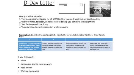 D-Day Letter How you will work today: