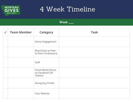 Week ___ ✓ Team Member Category Task Donor Engagement