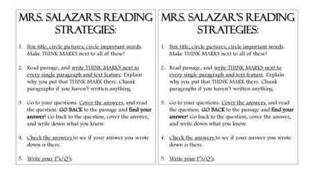 Mrs. Salazar’s Reading Strategies: Mrs. Salazar’s Reading Strategies: