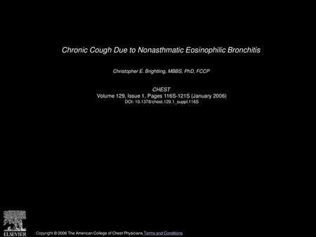 Chronic Cough Due to Nonasthmatic Eosinophilic Bronchitis