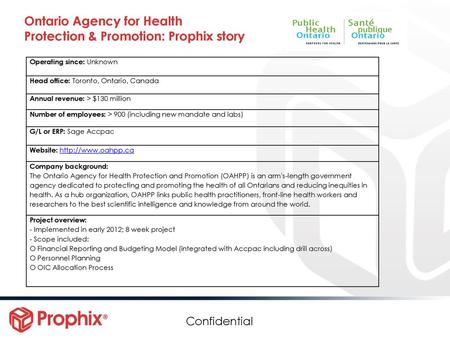 Ontario Agency for Health Protection & Promotion: Prophix story