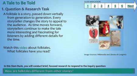 A Tale to Be Told 1. Question & Research Task