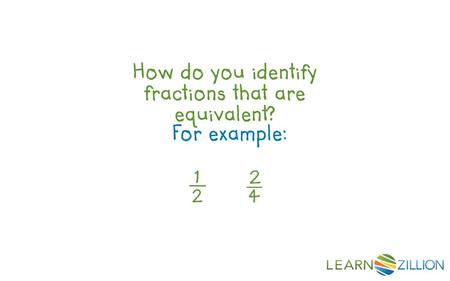 Talking Points: -- “How do you identify fractions that are equivalent?” -- “For example, is ½ equivalent to 2/4?”