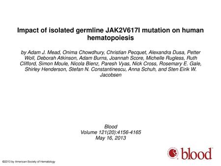 Impact of isolated germline JAK2V617I mutation on human hematopoiesis