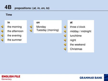 4B prepositions: (at, in, on, to)