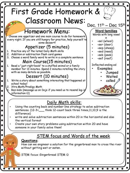 First Grade Homework & Classroom News: