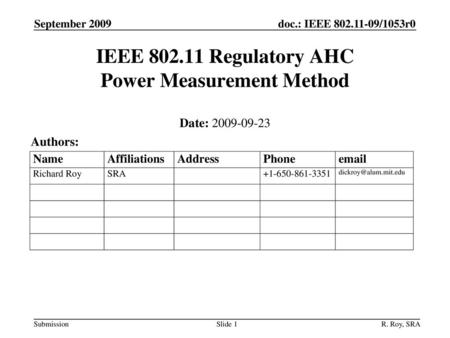 IEEE Regulatory AHC Power Measurement Method