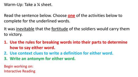 Use context clues to write a definition for either word.