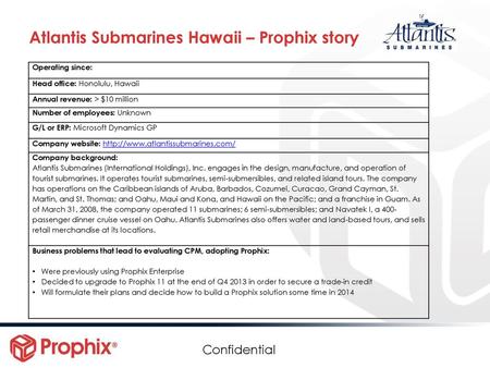 Atlantis Submarines Hawaii – Prophix story