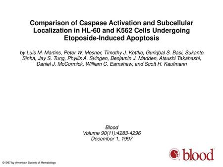Comparison of Caspase Activation and Subcellular Localization in HL-60 and K562 Cells Undergoing Etoposide-Induced Apoptosis by Luis M. Martins, Peter.