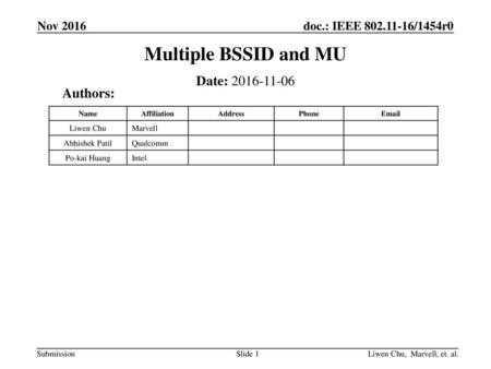 Multiple BSSID and MU Date: Authors: Nov 2016 Liwen Chu