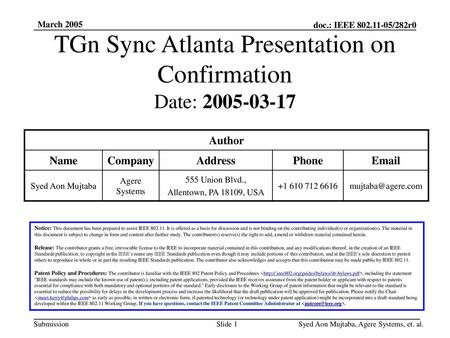 TGn Sync Atlanta Presentation on Confirmation