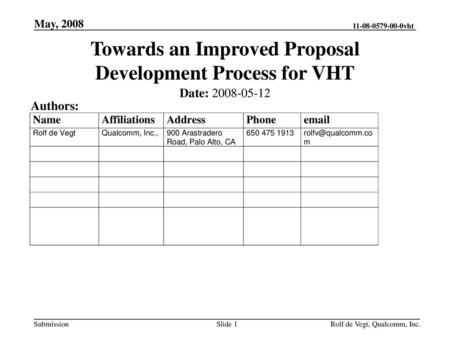 Towards an Improved Proposal Development Process for VHT