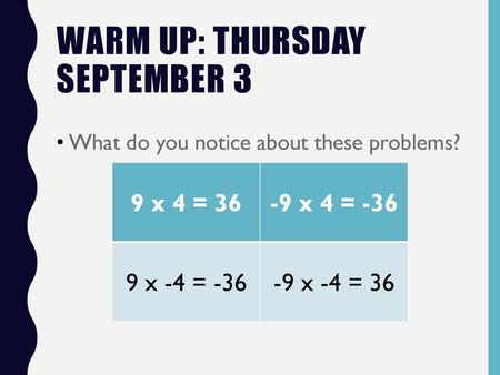 Warm Up: Thursday September 3