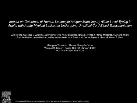 Impact on Outcomes of Human Leukocyte Antigen Matching by Allele-Level Typing in Adults with Acute Myeloid Leukemia Undergoing Umbilical Cord Blood Transplantation 