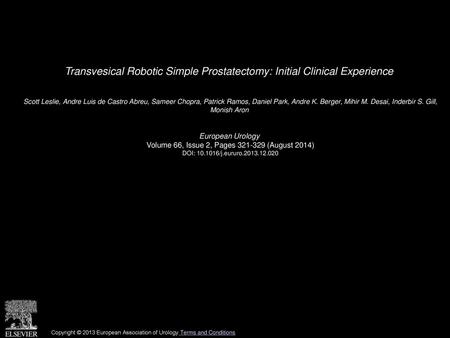 Transvesical Robotic Simple Prostatectomy: Initial Clinical Experience