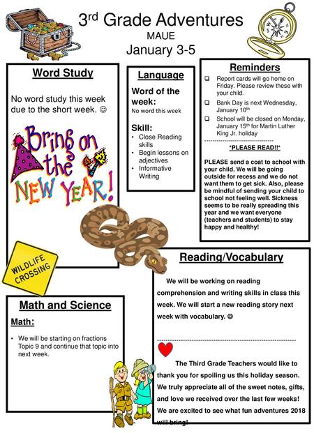 3rd Grade Adventures January 3-5 Word Study Reading/Vocabulary