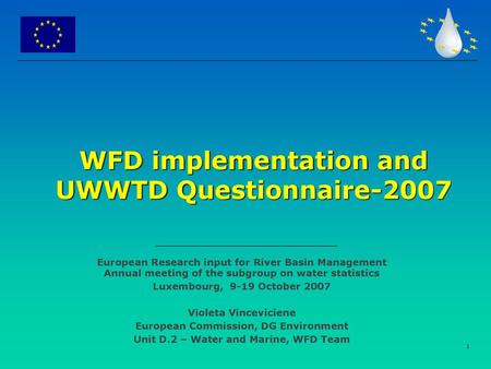 WFD implementation and UWWTD Questionnaire-2007