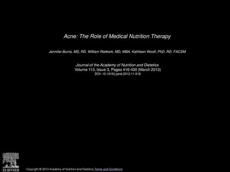 Acne: The Role of Medical Nutrition Therapy