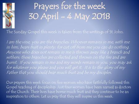 Prayers for the week 30 April - 4 May 2018
