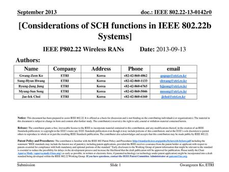 [Considerations of SCH functions in IEEE b Systems]