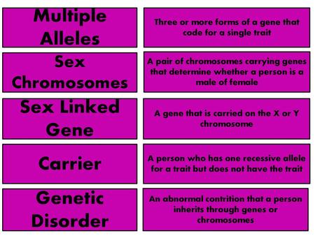 Multiple Alleles Sex Linked Gene Carrier Genetic Disorder