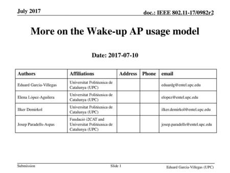 More on the Wake-up AP usage model