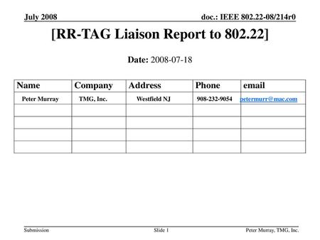 [RR-TAG Liaison Report to ]