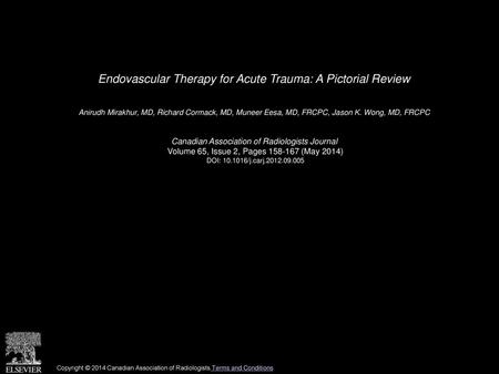 Endovascular Therapy for Acute Trauma: A Pictorial Review